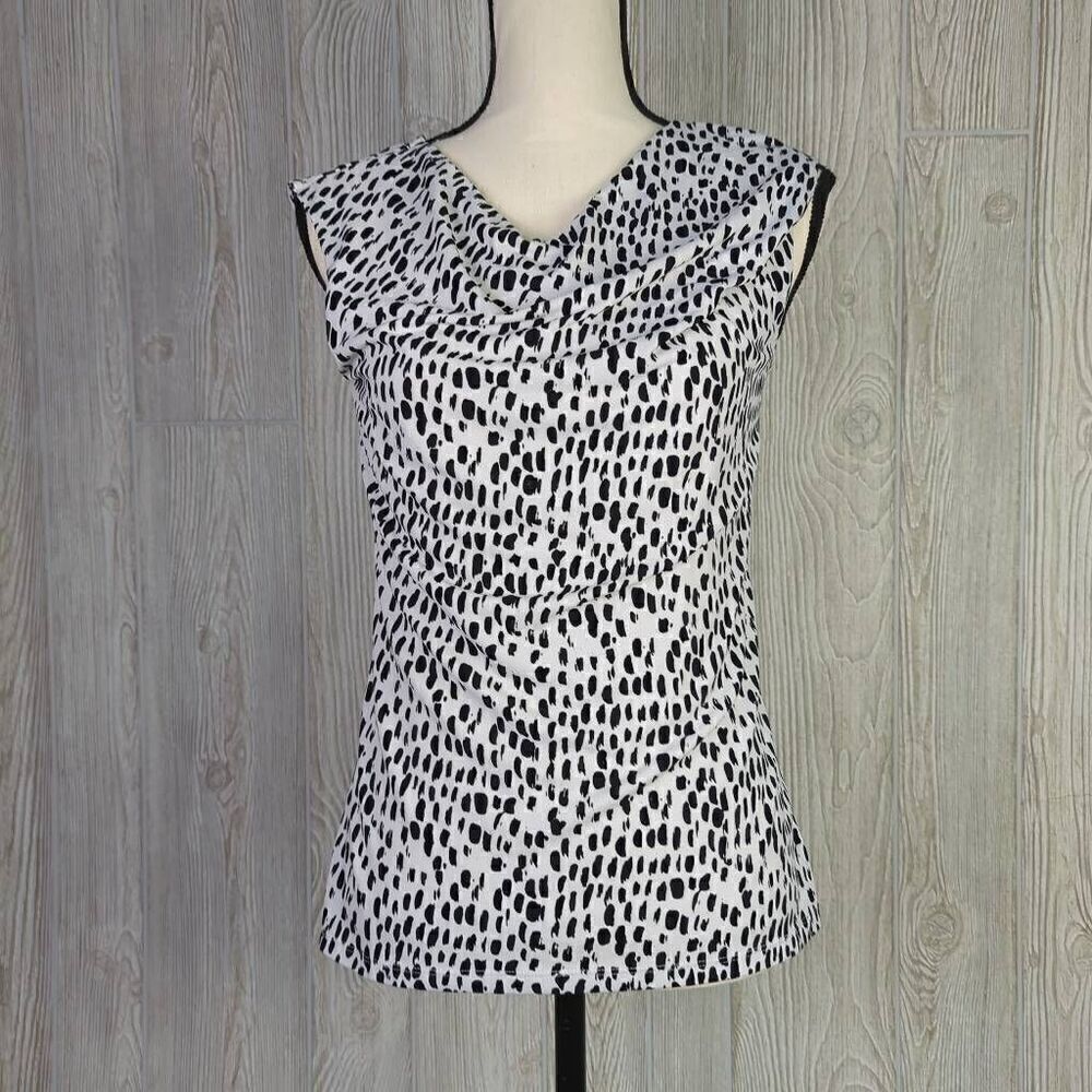 Ann Taylor Women’s Small Black White Spotted Sleeveless Blouse Top Stretch
